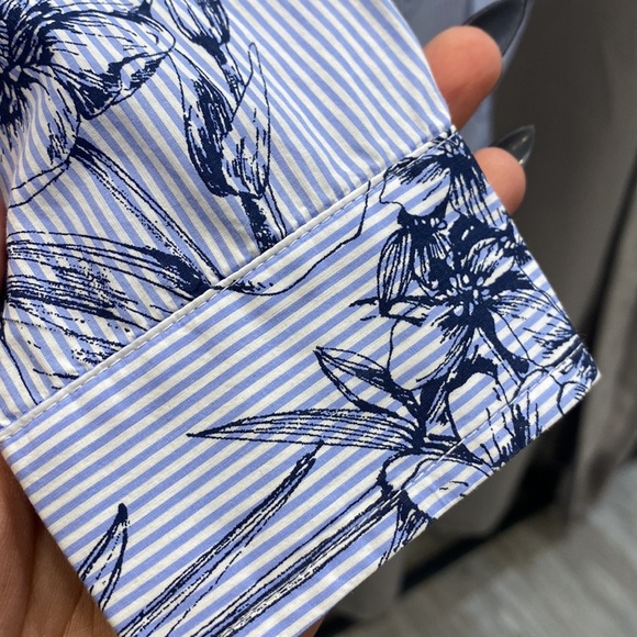 J McLaughlin floral pattern striped button up top - Picture 4 of 5